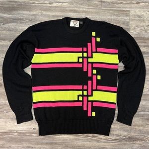 VTG 80s Tyrolia by Head Ski Wear Neon Wool Blend Knit Sweater Large